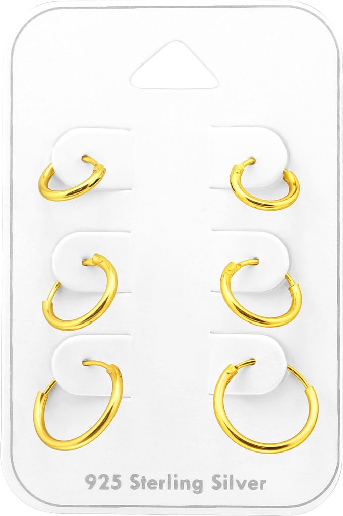 Ohrringe Set 925 Sterling Silber vergoldet Creolen 8-12 mm