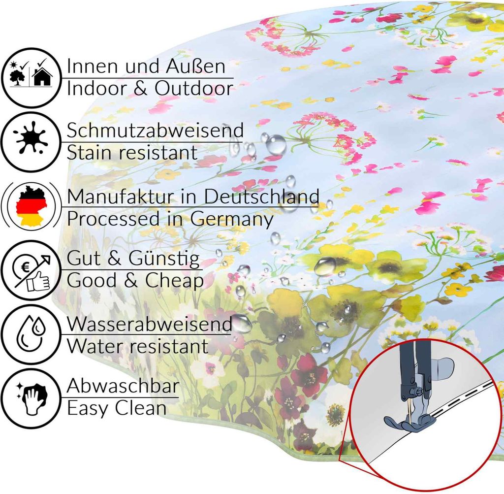 Tischdecke Wachstuch Blumen Grün Robust Wasserabweisend Rund 120 cm