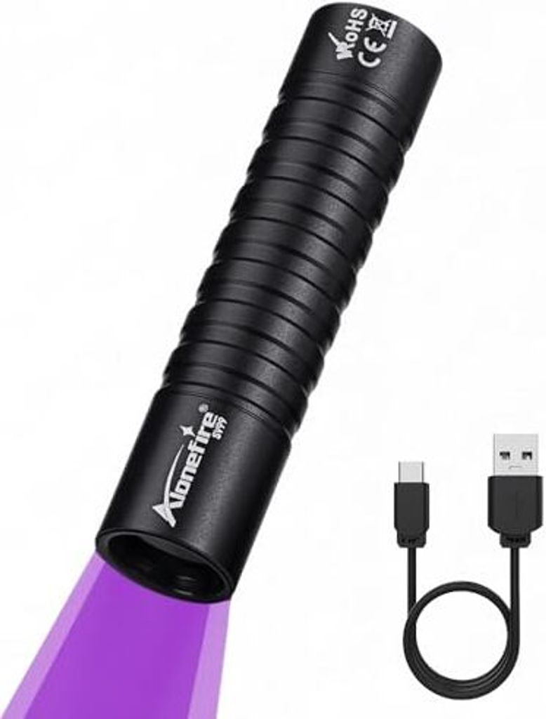 Alleinfire SV99 365nm UV Torch 3W kleiner Typ C USB -wiederaufladbares Mini Black Light Pet Urin Detektor Geldharz, Fischerei, Skorpion, Bernstein, Mi