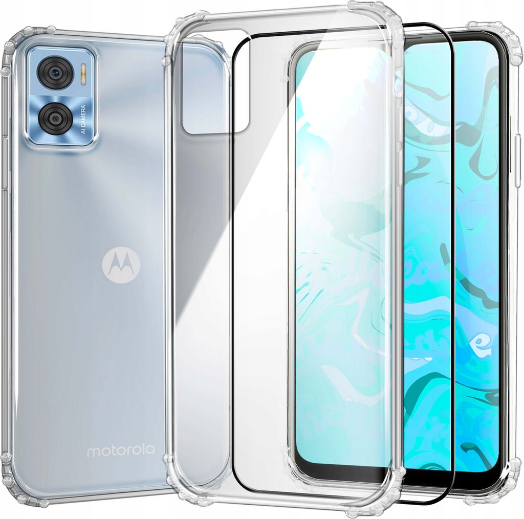 Schutzhülle Klar für MOTO E22 / E22I hülle hüllen Transparent Slim Cover Clear Case Durchsichtig Bumper + Schutzfolie Glas