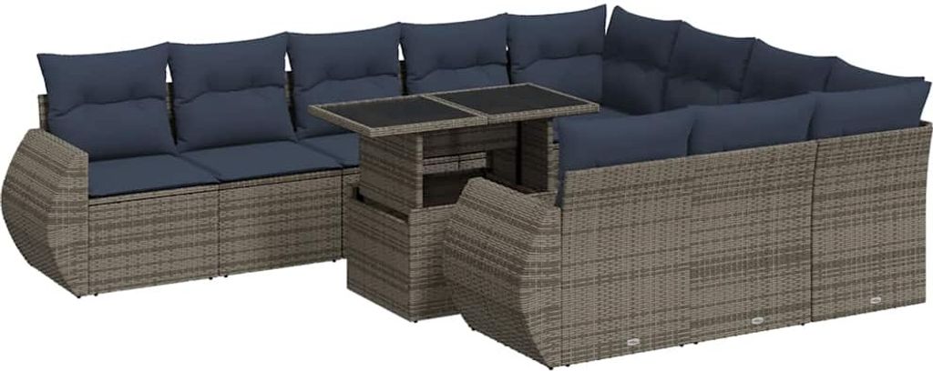 vidaXL 11-tlg. Garten-Sofagarnitur mit Kissen Grau Poly Rattan Akazie