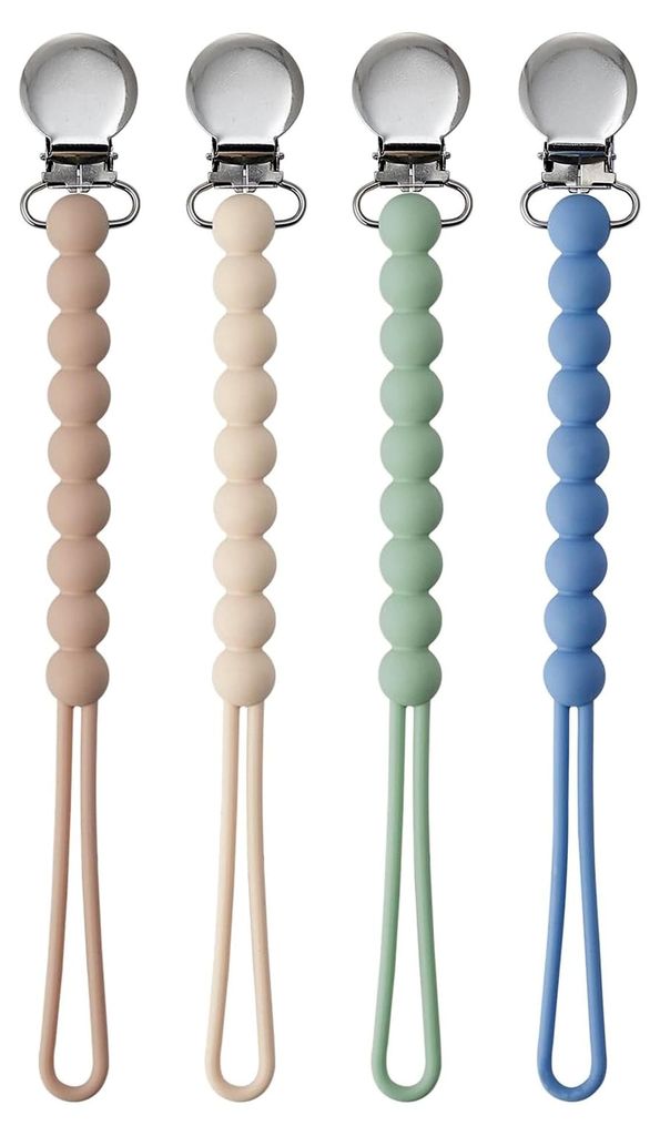 Schnullerclips für Mädchen und Jungen, Silikon Schnullerhalter, 4 Stück