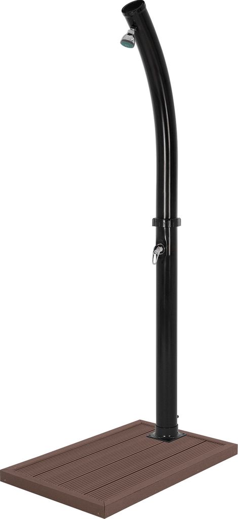 ML-Design Solardusche 20L 222cm rund Schwarz gebogen mit Bodenplatte Braun, Solar Gartendusche mit schwenkbarer Duschkopf, warmes Wasser 60°C