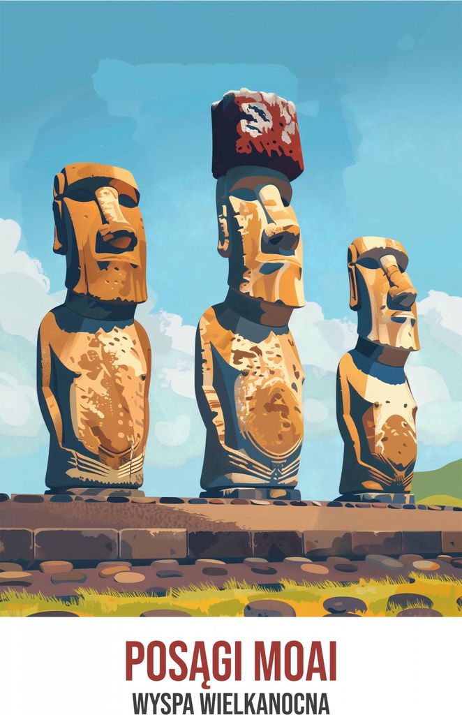 Plakat 64x90cm Moai-Statuen