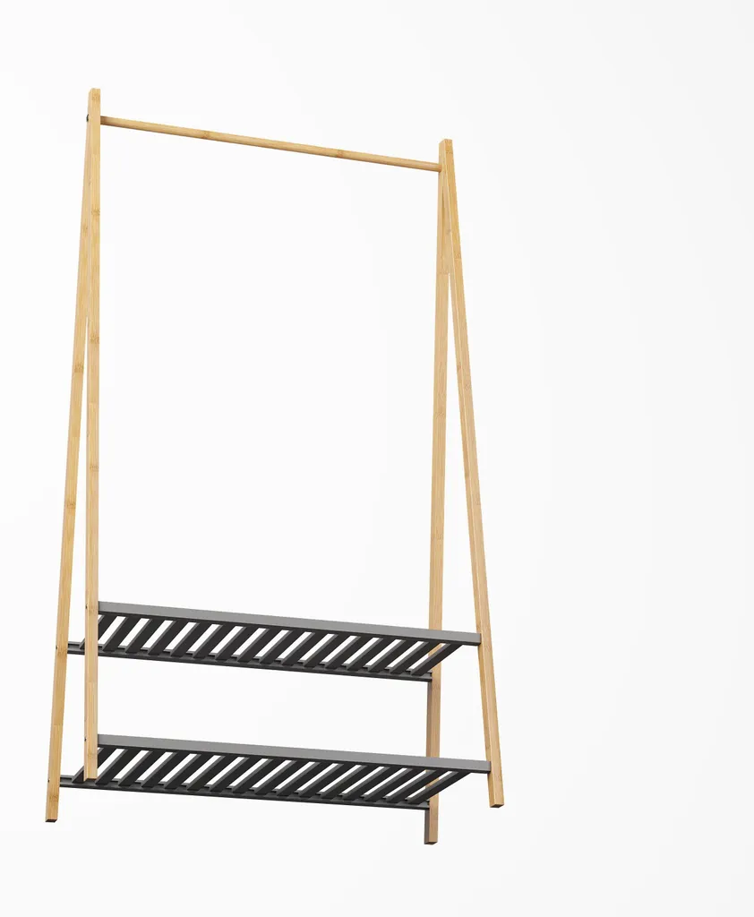 Vestiaire autoportant en bambou bicolore gris et bois clair - H175 cm