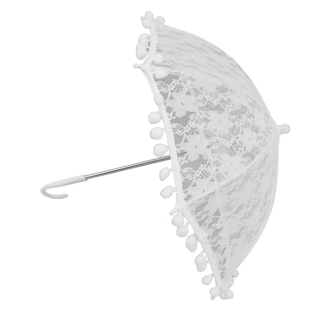 Wowagoga Ombrello da sposa in pizzo vintage, 50 x 63 cm, ombrello bianco per matrimoni, decorazioni e feste (grande