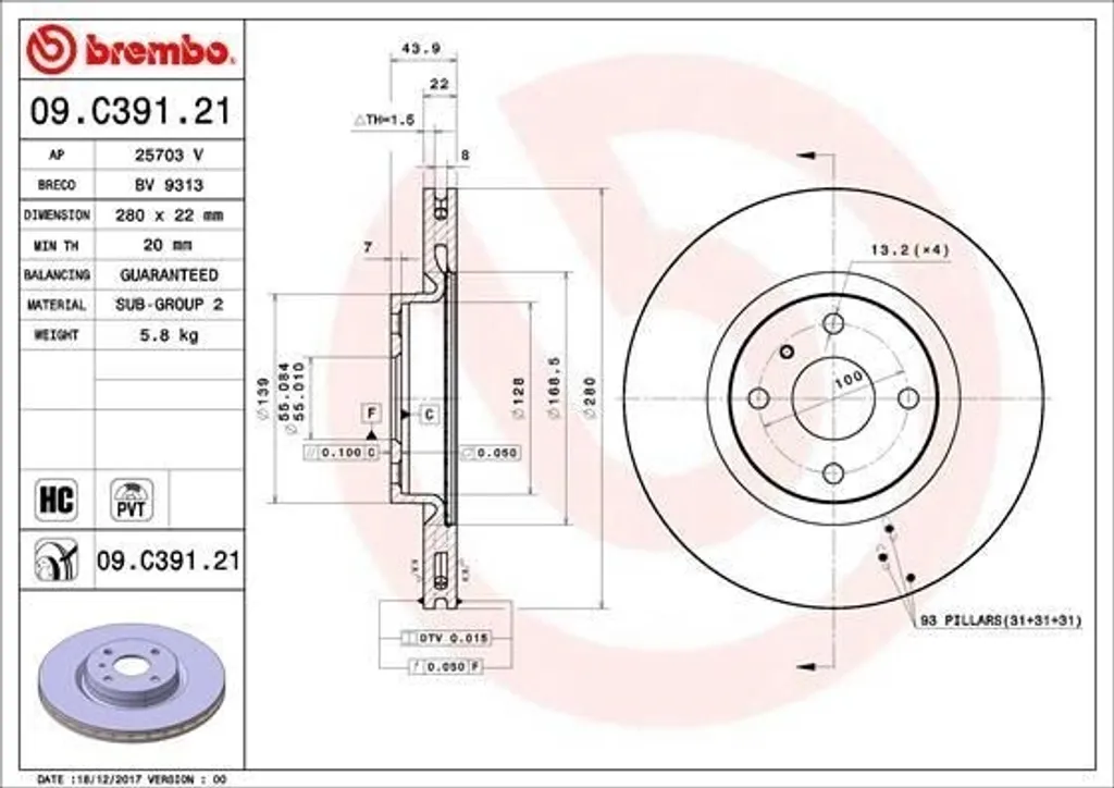 Disque de frein Brembo 09.C391.21 : fini les vibrations sur votre MX-5