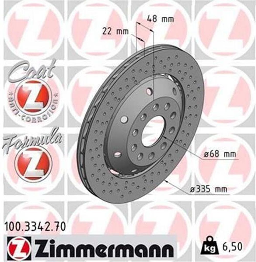 ZIMMERMANN Formula Z Coat Z Bremsscheibe Hinten Rechts für AUDI A6 Avant (4B5, C5) 335mm 100.3342.70