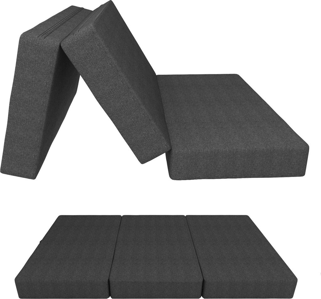 POKAR Klappmatratze 3-teilige Faltmatratze Gästematratze Feldbett Klappbett, Größe:120 x 195 x 15 cm, Farbe:Anthrazit