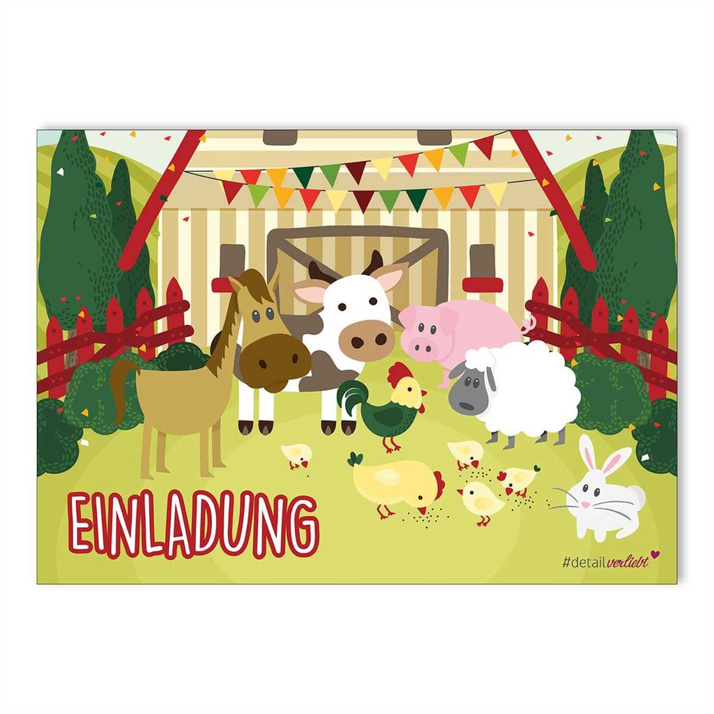 15 Bauernhof Einladungskarten I dv_085 I DIN A6 I Einladung Set Kinder-Geburtstag zum Ausfüllen für Kinder Jungen Jungs Mädchen