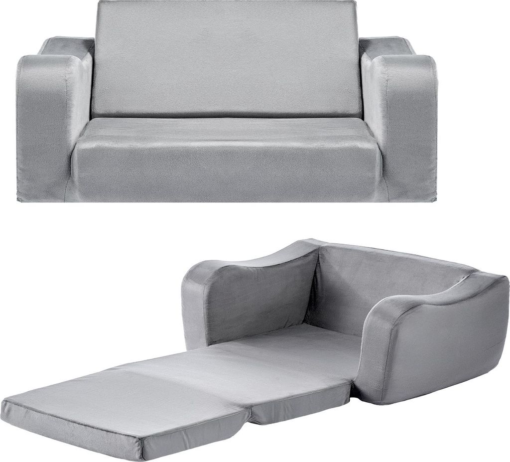 VEVOR Kindersofa Kindersessel aus 28D-Schwamm & kurzem Flor mit Armlehnen, ausklappbare Kindercouch in Liege, Schlafsofa Kinder (18 Monate – 6 Ja...