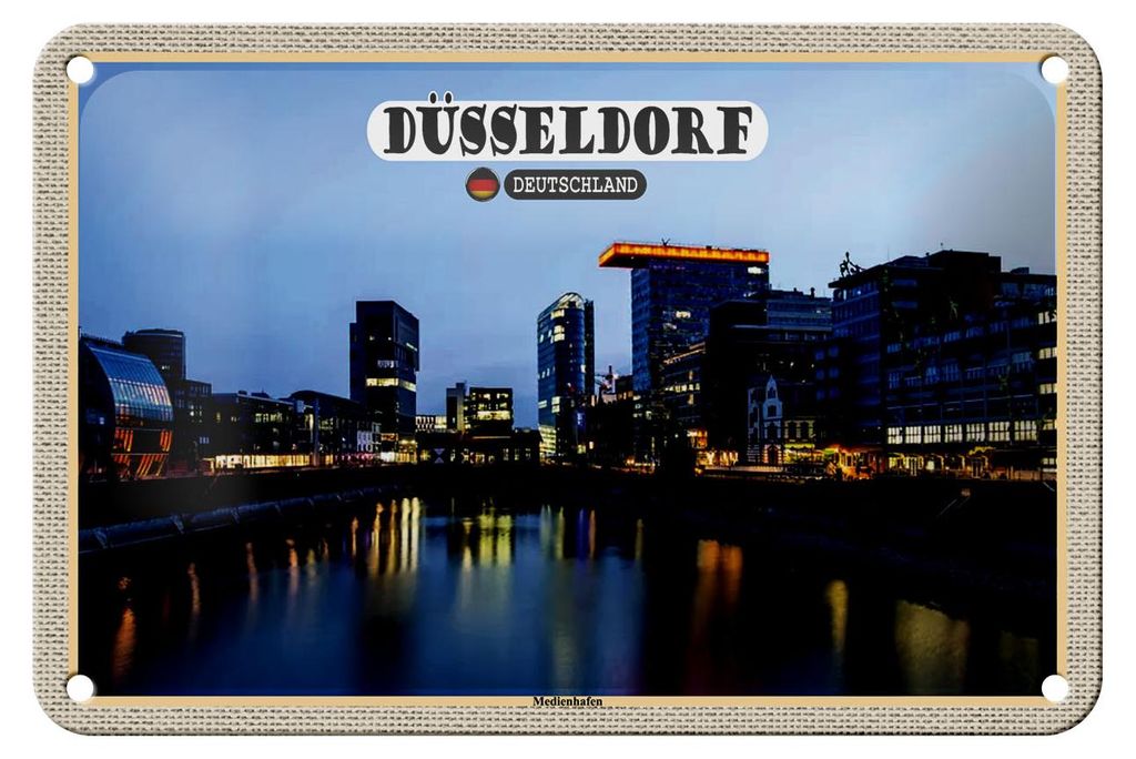Blechschild Städte Düsseldorf Medienhafen Baukunst 18x12cm Dekoration