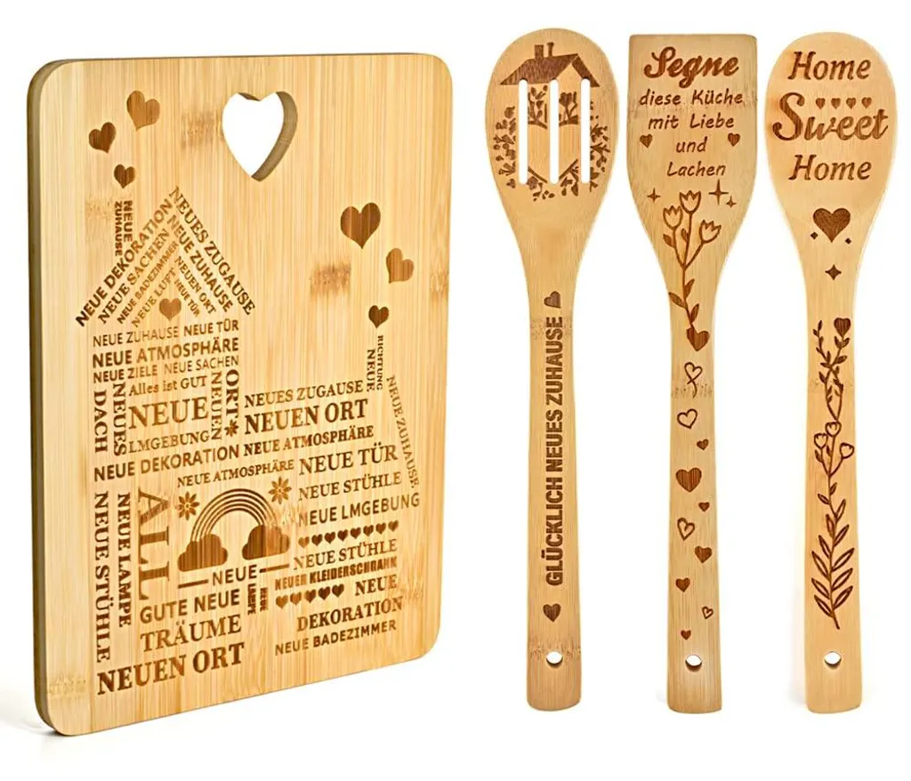 Planches à découper en bois de bambou naturel - Set de 4 pièces premium