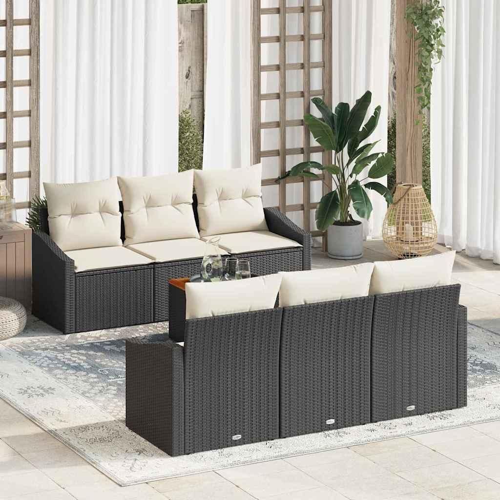 Maison Exclusive - Gartensofa-set mit Speicher 7 pcs Schwarz und Creme Poly-Rattan