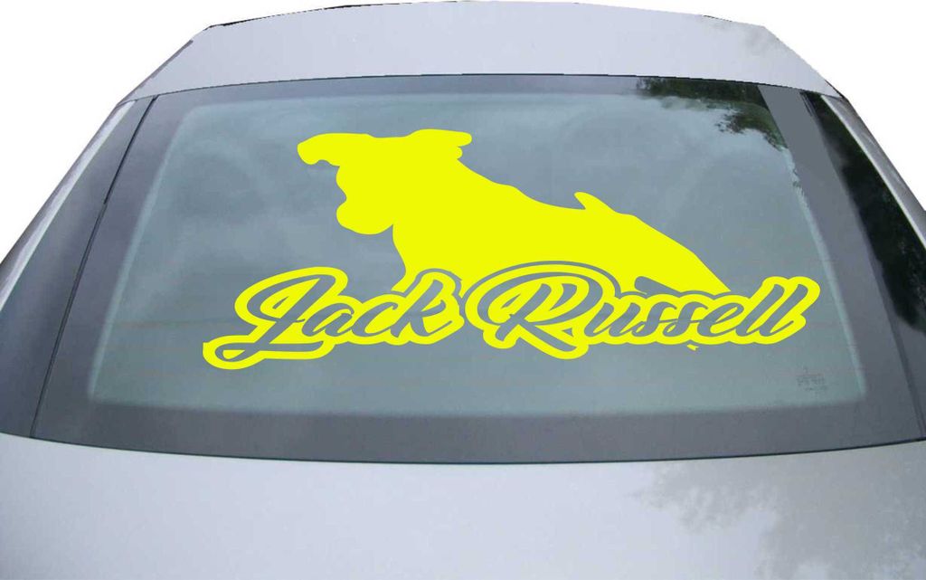 Indigos UG - Aufkleber Heckscheibe & Motorklappe DE7130 - neongelb - 600x233 mm - Jack Russell Terrier mit Name - Auto Scheiben Fenster Heckklappe ...