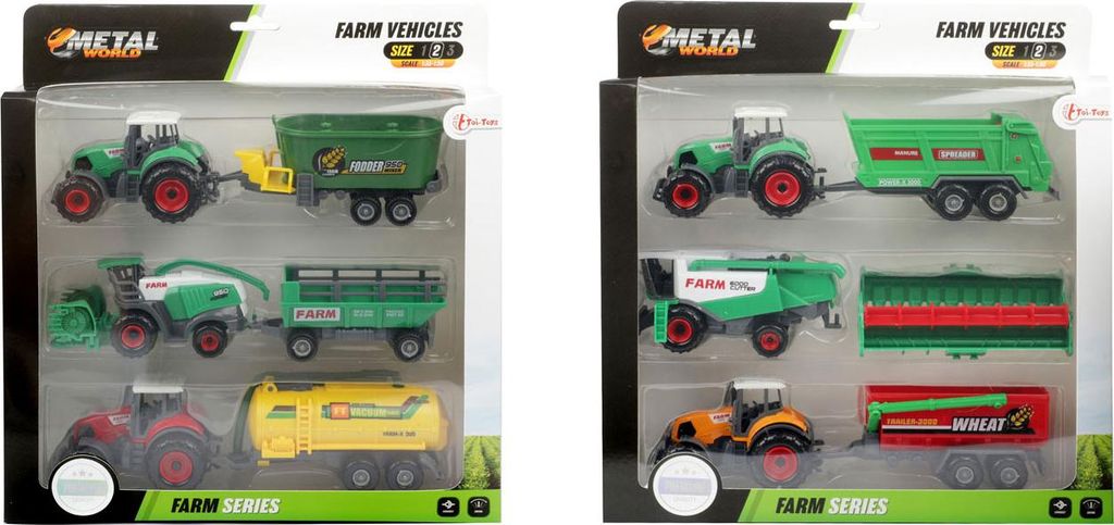 Toi-Toys - METAL Landwirtschafts-Set - Traktor + Anhänger (6-teilig), (zufällige Auswahl)
