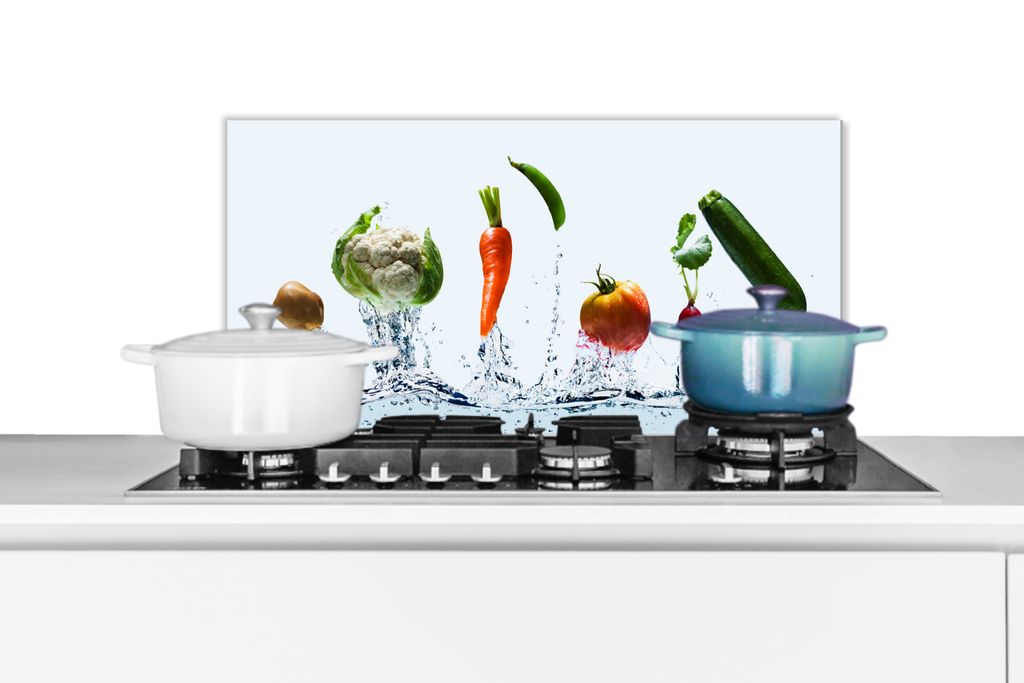 KitchenYeah Spritzschutz Küche - Küchenrückwand - Wandschutz für Herd und Spüle - Gemüse - Wasser - Zucchini 60x30 - Alu-Dibond (Alternativ...