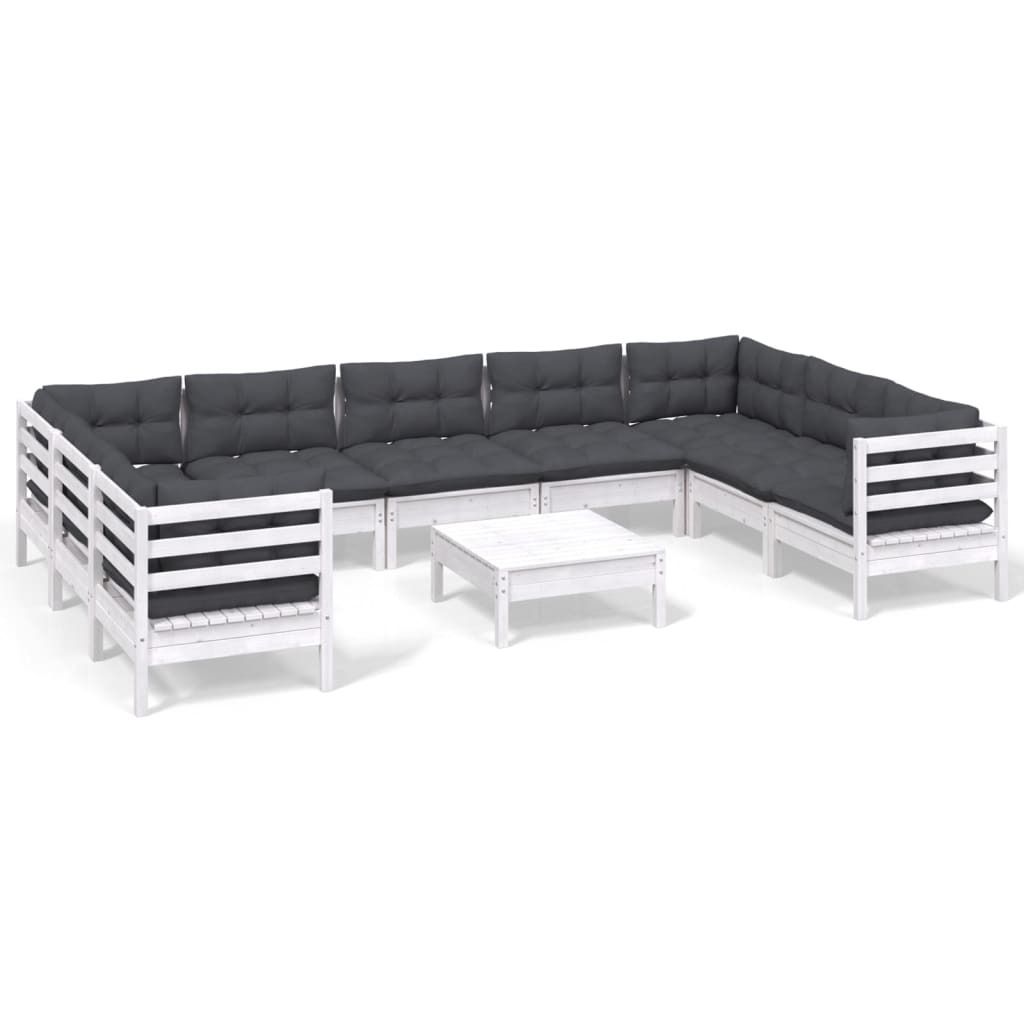 vidaXL 10-tlg. Garten-Lounge-Set mit Kissen Weiß Kiefernholz