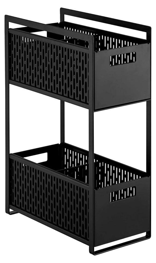 TOWER 2-stufiges Aufbewahrungskorb-Set, schwarz, ABS-Harz/Stahl/Silikon, 16 x 32,5 x 46 cm