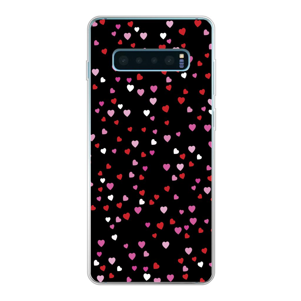 MuchoWow Handyhülle Schutzhülle Hülle für Samsung Galaxy S10 Plus Eine Illustration mit Herzen auf einem schwarzen Hintergrund Silikon Softca...