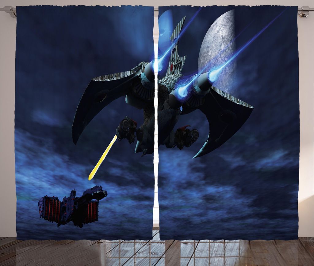 ABAKUHAUS Galaxis Rustikaler Vorhang, Raumschiff Laser Beam, Wohnzimmer Universalband Gardinen mit Schlaufen und Haken, 280 x 175 cm, Blau Schwarz