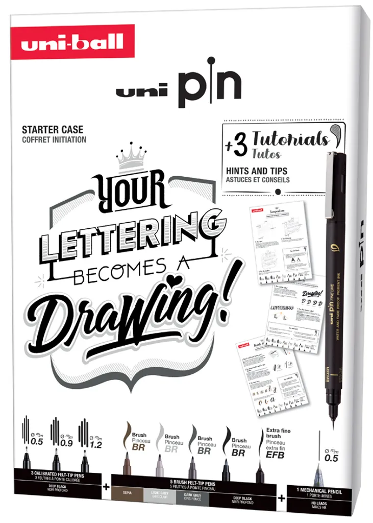 Crea la tua Arte con uni-ball PIN Lettering Starter Set - Scatola da 9