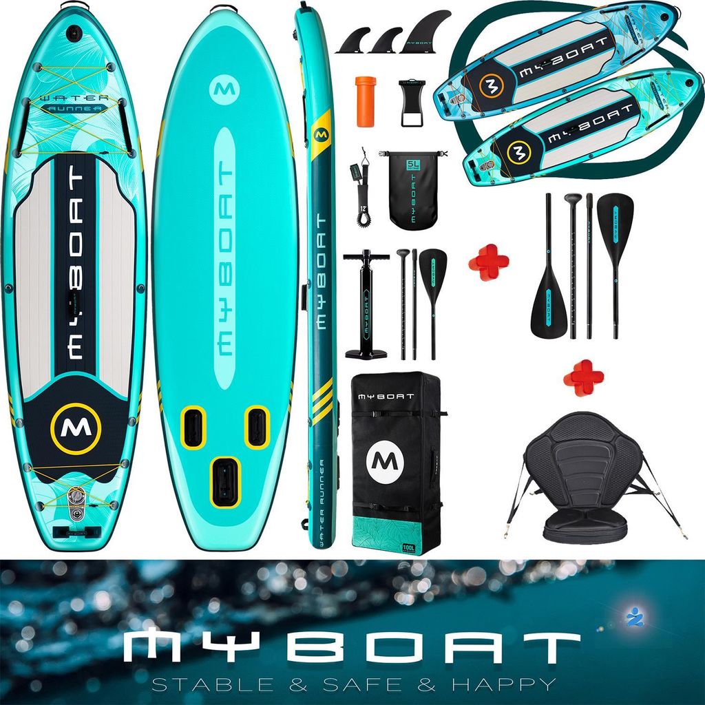 Komplettset Kajak Touring SUP Board Set mit 5cm hohem stabilem Sitz, zweite 4-teiligem Paddel, MyBoat Water Runner 2 Personen Paddling Kayak Kanu Boot