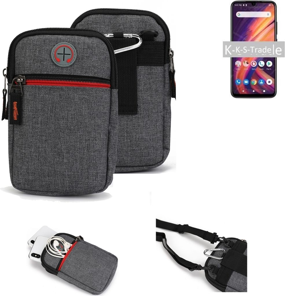 K-S-Trade Holster Gürtel Tasche kompatibel mit ZTE Blade A512 Handy Tasche Schutz Hülle grau Zusatzfächer 1x