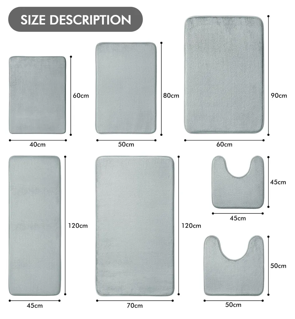 Tapis de bain en mousse à mémoire de forme gris clair 60 x 90 cm Luxe