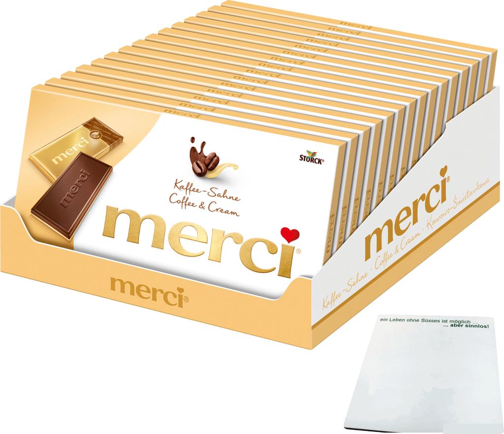 Merci Kaffee-Sahne Tafelschokolade VPE (15x100g Packung) + Produktbild 
