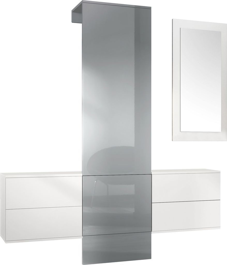 Vladon Garderobe Wandgarderobe Carlton Set 3, Germany, Korpus in Weiß matt / Paneel in Grau Hochglanz