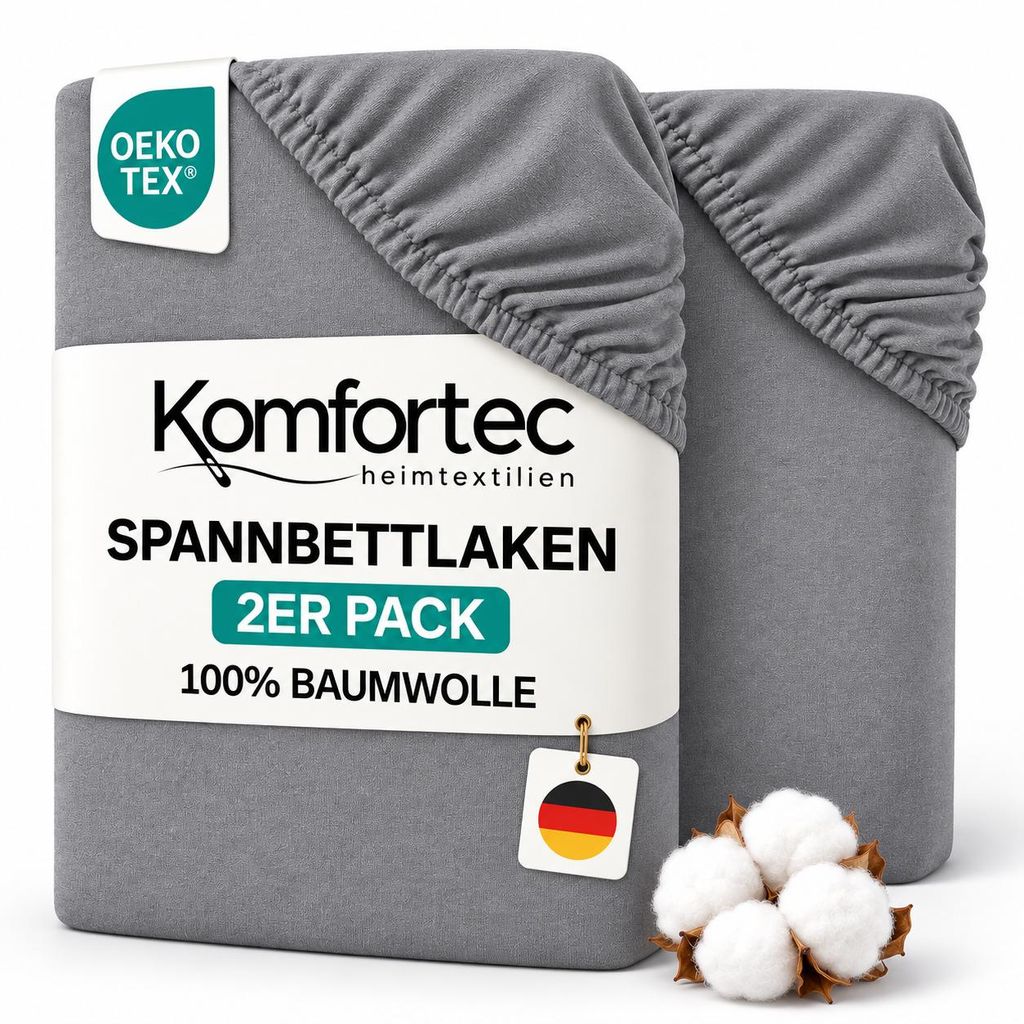 Komfortec 2er Pack Jersey Spannbettlaken 160x200 cm, 100% Produktbild 