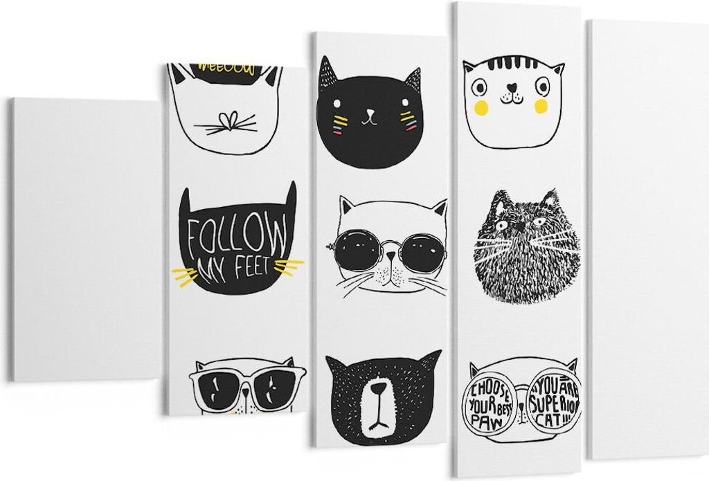 Bild auf Leinwand - Leinwandbild - Katze Haustier Tiere Illustration - 150x100cm - Wand Bild - Wanddeko - Leinwanddruck - Bilder - Kunstdruck - Lei...