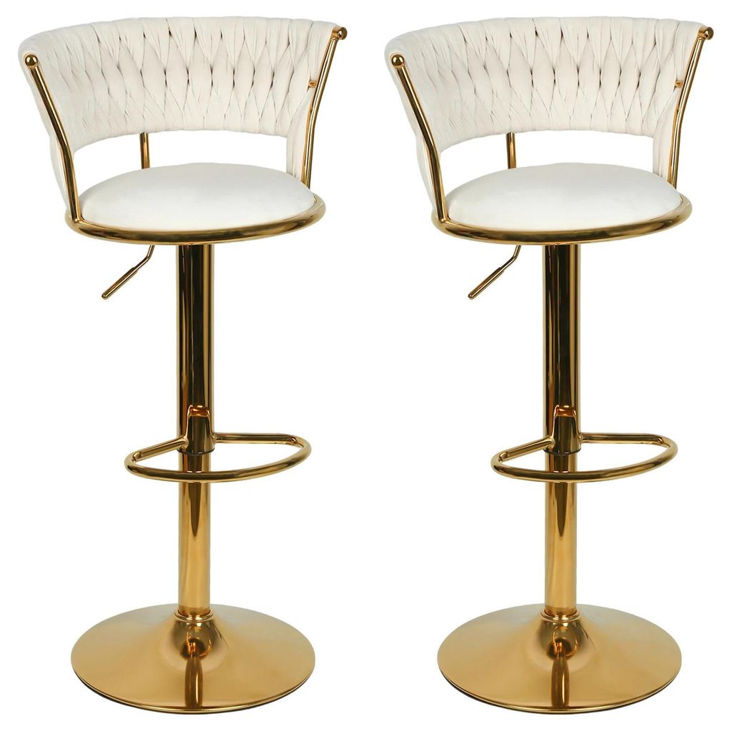 Samt Barhocker - Höhenverstellbarer Drehhocker für Küche und Tresen - Gepolsterter Sitz - Metallgestell - Modernes Design - Hellgrau