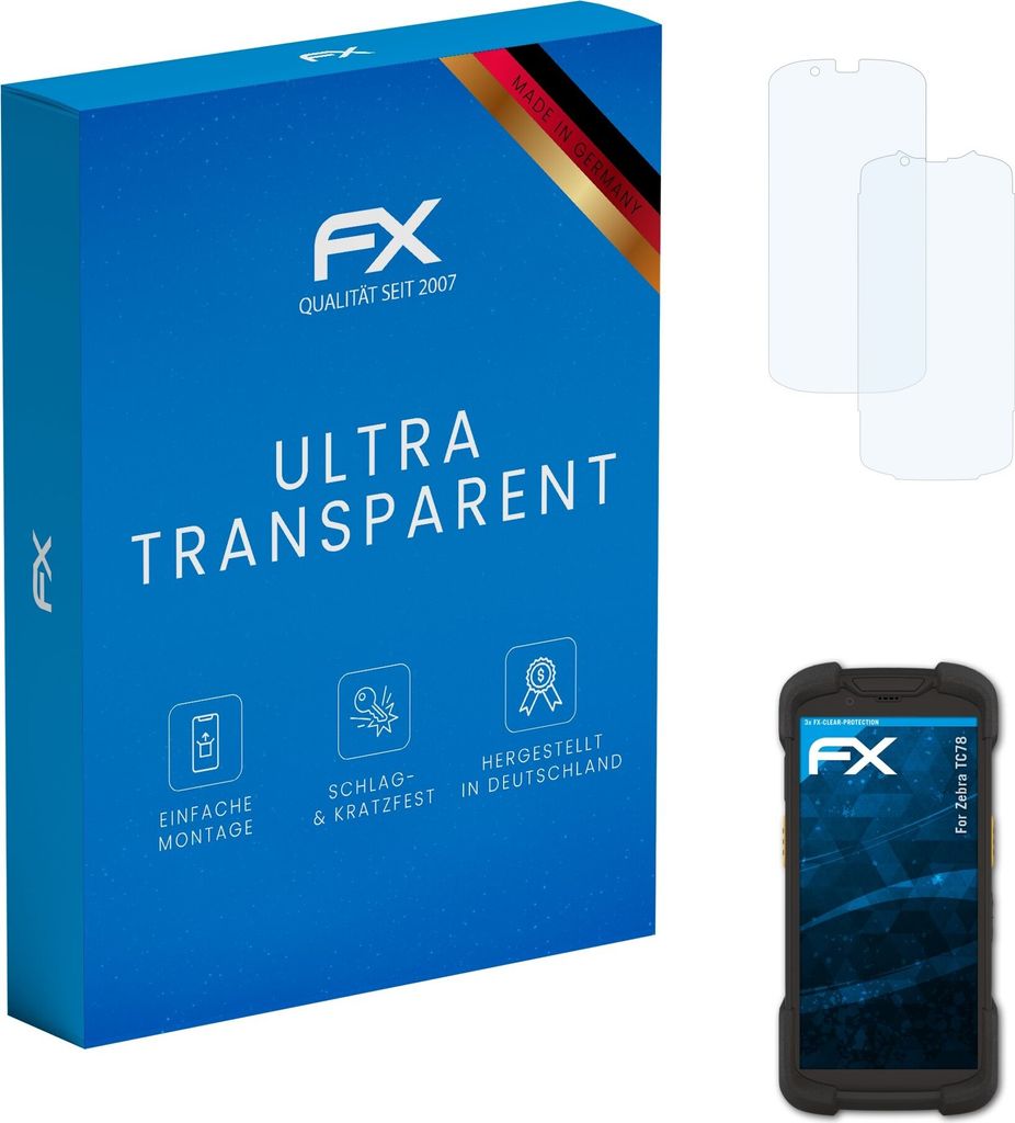 atFoliX FX-Clear 3x Schutzfolie kompatibel mit Zebra TC78 Displayschutzfolie