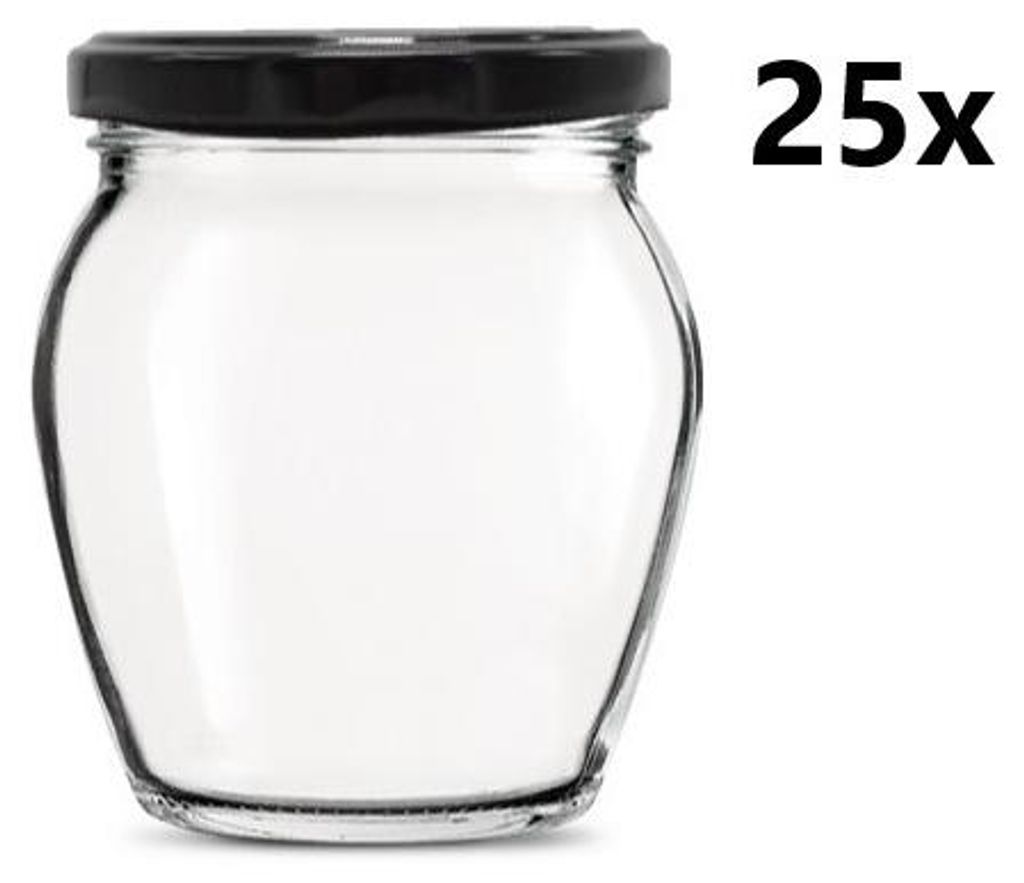 A clear glass jar with a black lid is shown against a white background, with a quantity indicator on the right.