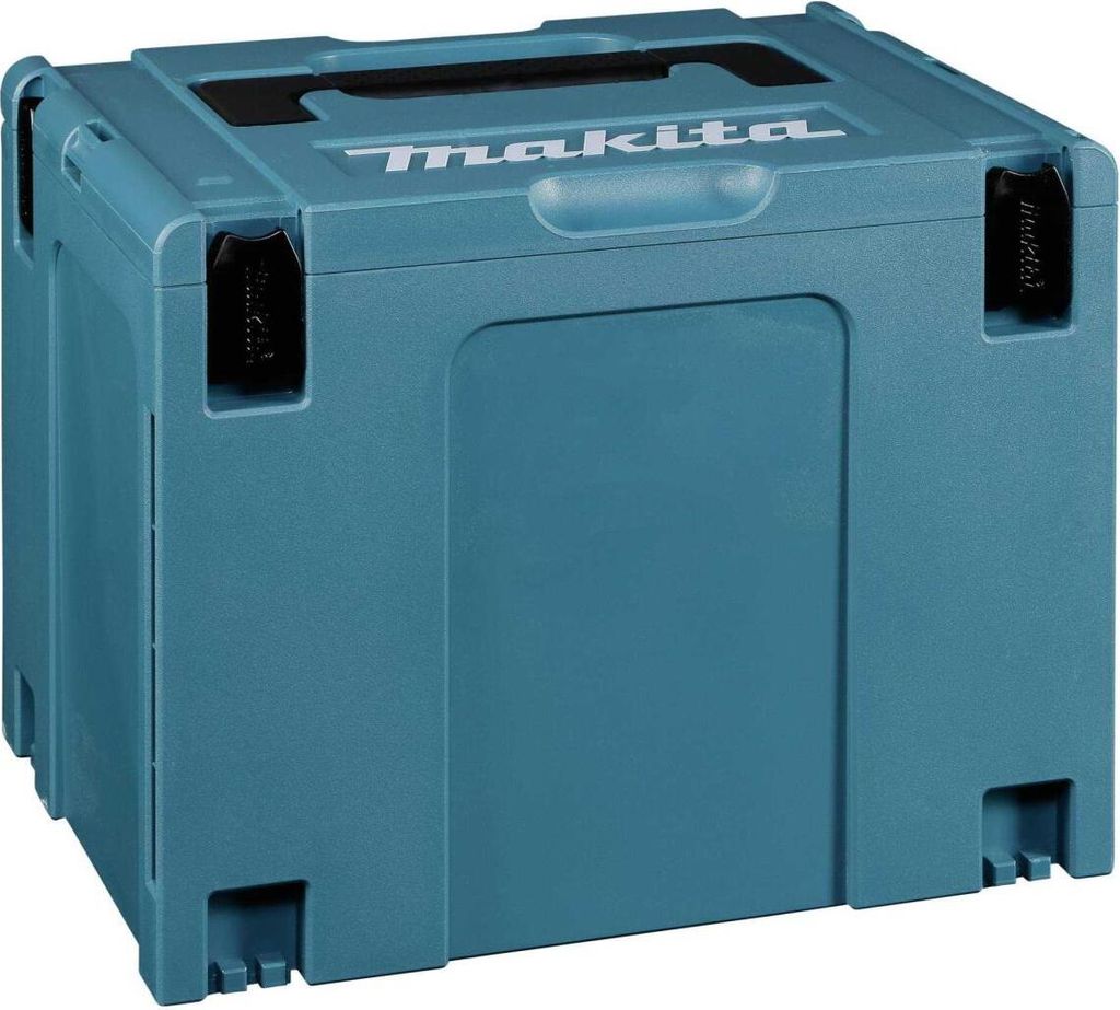 A teal Makita MAKPAC Gr.4 storage case is shown from the front.