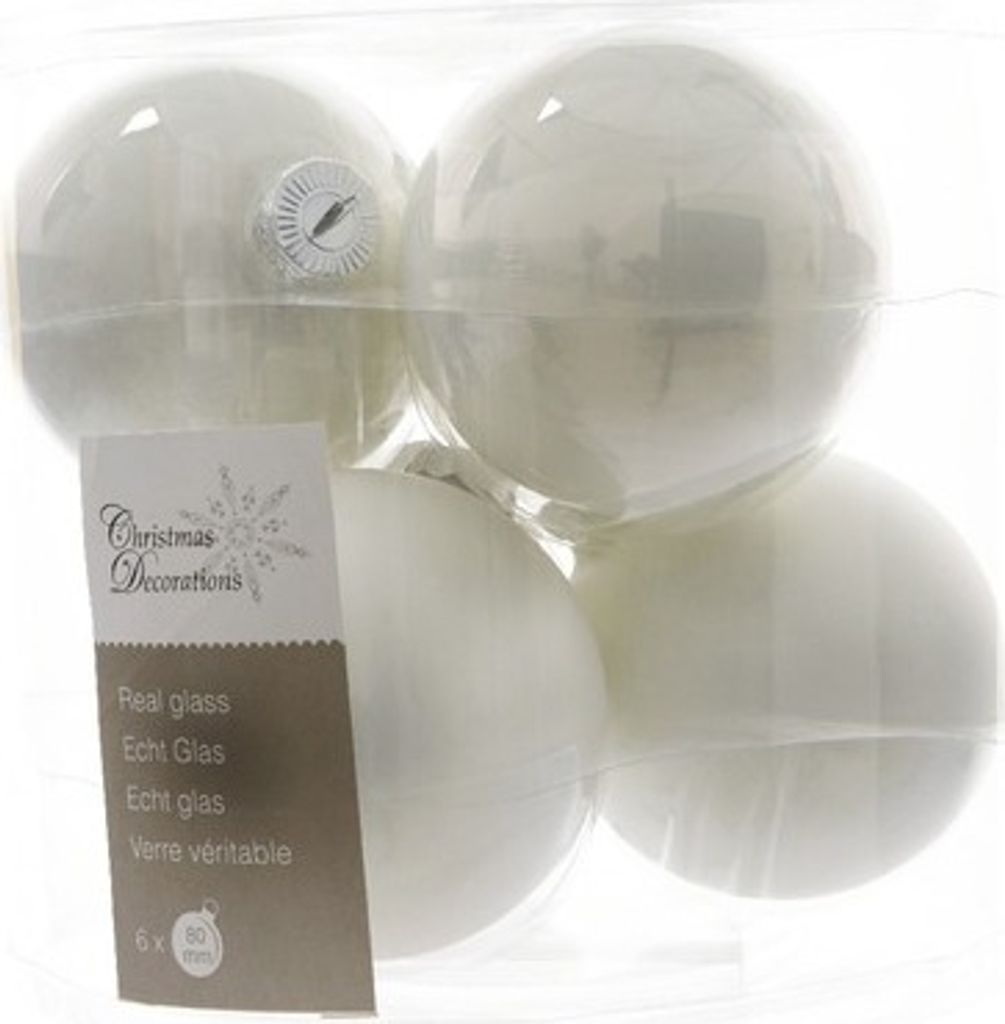 Vánoční ozdoby skleněné koule Ø 8 cm 6 ks bílé Obrázek produktu 