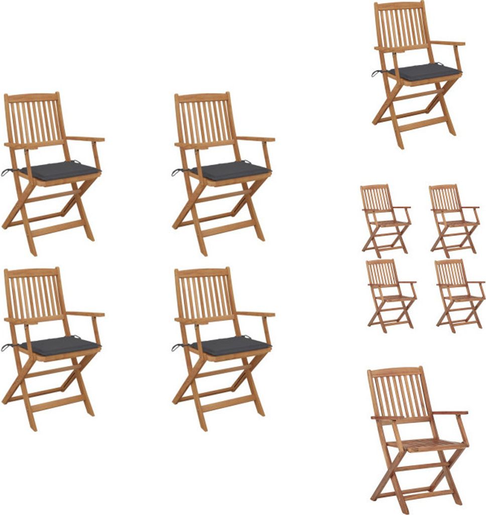 vidaXL Klappbare Gartenstühle 4 Stk. mit Kissen Massivholz Akazie - Gartenstühle