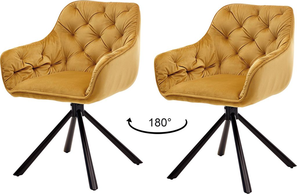 Armlehnenstuhl mit Chesterfield-Steppung 2er-Set DEN HAAG-119, Bezug Samtoptik senfgelb, BxHxT: ca. 57x81x58 cm