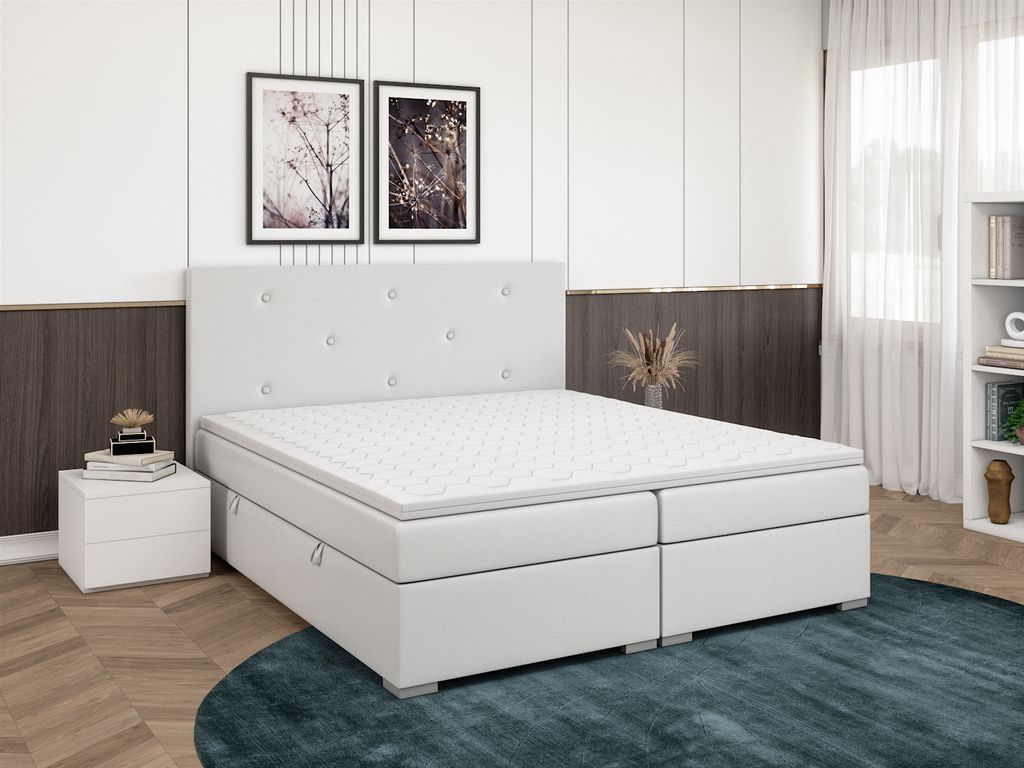 FEDVE Boxspringbett Schlafzimmerbett SYCYLIA mit 2 Bettkästen, Doppelbett mit Bonell-Matratze und Topper 140x200