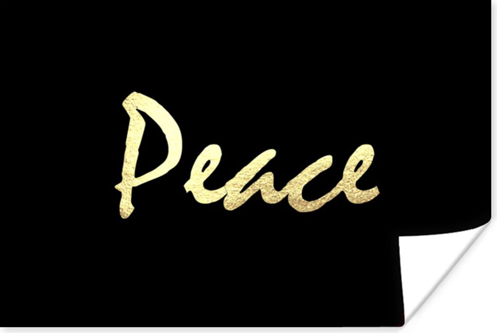 MuchoWow Poster Zitat - Frieden - Gold - Schwarz 60x40 cm - Schlafzimmerdekoration