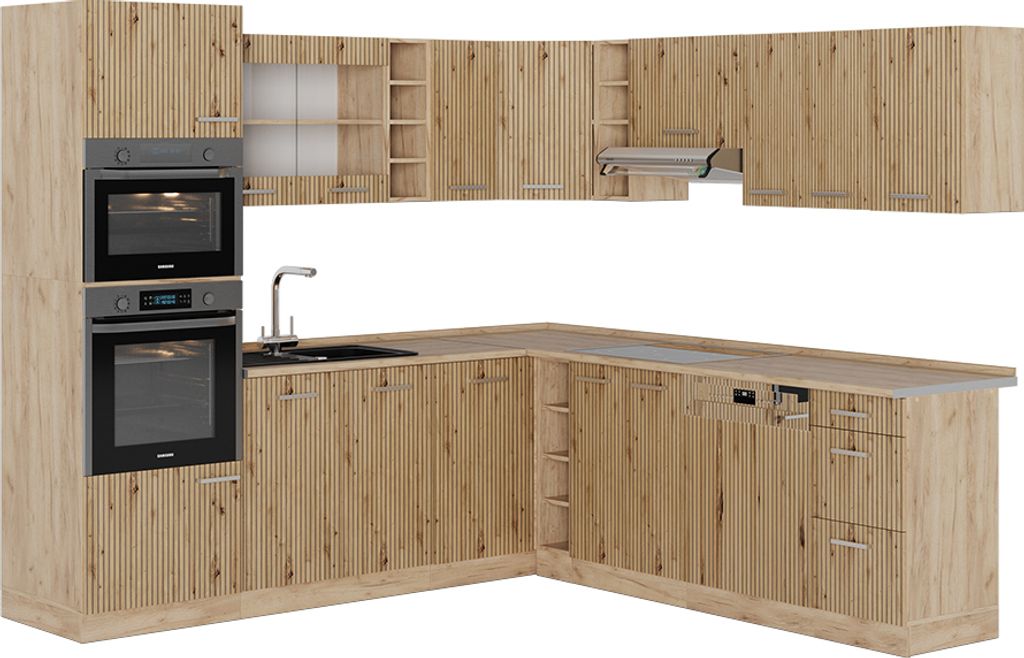 Eckküche Vicco R-Line Artisan-Eiche/Goldkraft Eiche 247 x Produktbild 