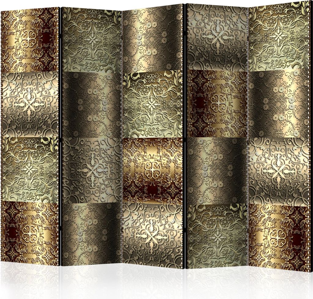 5-teiliger Doppelseitiger Vlies Paravent - Metal Plates II 225x172 cm Muster f-C-0207-z-c
