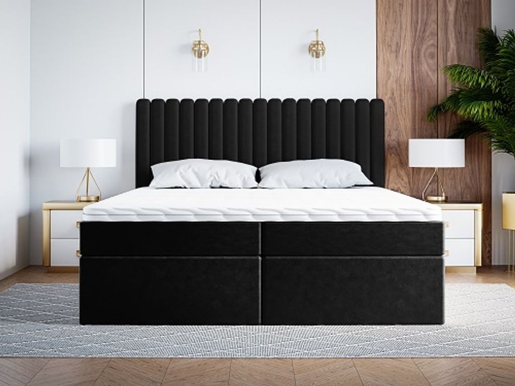 FURMEB24 - STELLA- 160 x 200 cm - Polsterbett mit Bettkasten und Holzrahmen - Doppelbett mit h¶her Kopsttze - Inclusive Topper (Jasmine 100)