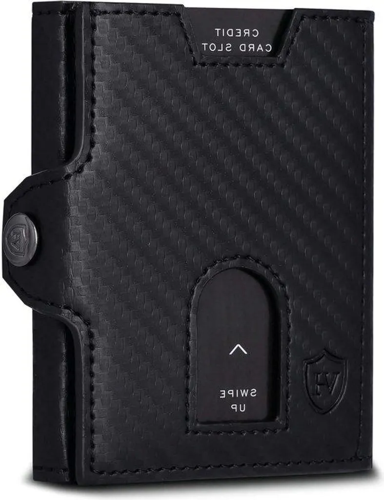 Mini porte-monnaie cuir noir carbone avec protection RFID et bandeau