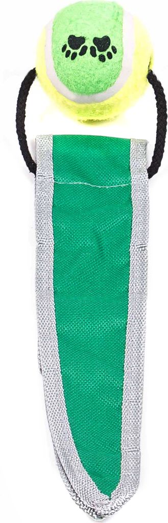 Hundespielzeug Schleuderball von Pet Toys, Tennisball mit Fahne, Länge ca. 37 cm, Farbe Grün