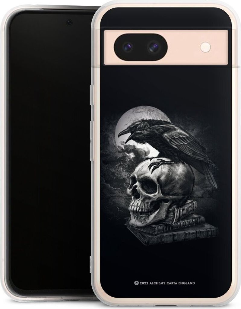 DeinDesign Handyhülle für Google Pixel 8a Silikon Hülle Case Smartphone Schutzhülle Rabe Schädel Totenköpfe