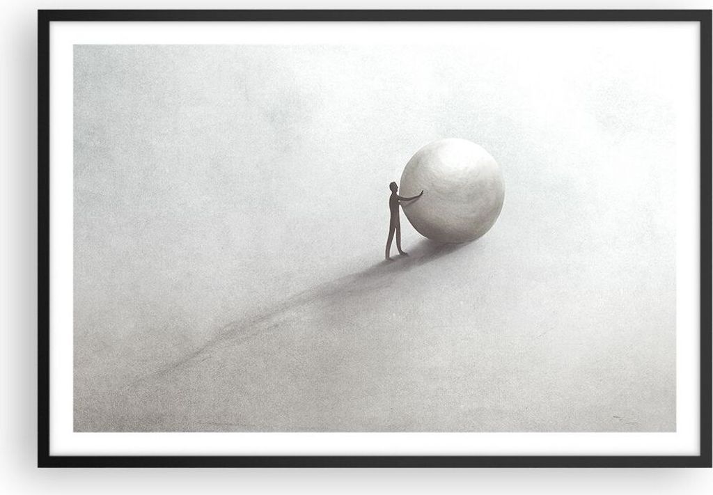 Gerahmtes Poster - Schwarzer Rahmen - Sisyphus Arbeit Symbol - 91,5x61 cm - Wand Bild - Wanddeko - Wandbilder - Kunstposter - Wandposter - Bilderra...