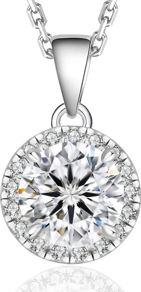 Collier Femme Moissanite Solitaire en Argent 925 et Pendentif VVS1